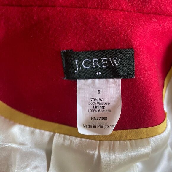 J.Crew Womens Coat Peacoat Red Cropped Wool Blend Size 6 EUC Button Up lined - Picture 10 of 13